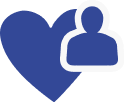 Navy blue icon of a heart superimposed with a shape representing a human