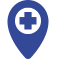 A navy blue icon representing a location marker