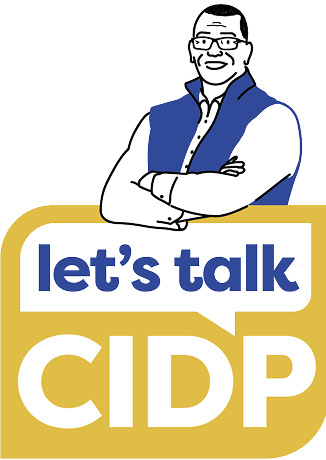 Illustration of Rorey over the Let's Talk CIDP logo